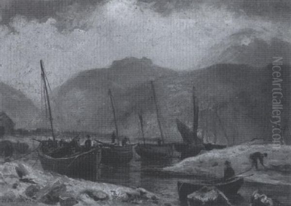 Fischerboote In Einer Flusmundung An Der Kuste Der Insel Arran In Schottland Oil Painting by Friedrich Ernst Morgenstern