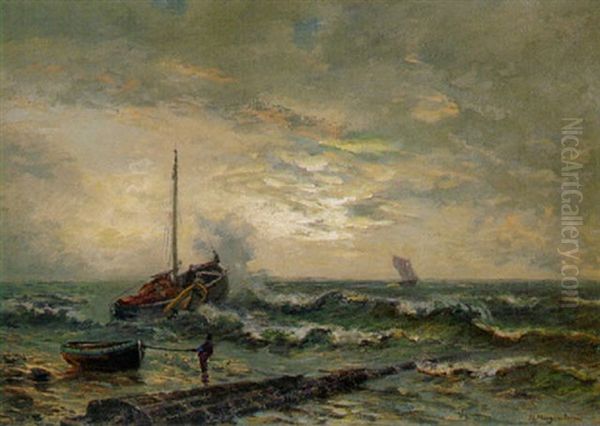 Ausfahrendes Hollandisches Fischerboot Bei Schwerer See Oil Painting by Friedrich Ernst Morgenstern