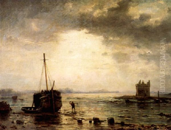 Marine Mit Fischerboot Am Abend Oil Painting by Friedrich Ernst Morgenstern