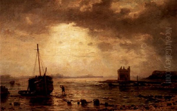 Marine Mit Fischerboot Am Abend Oil Painting by Friedrich Ernst Morgenstern