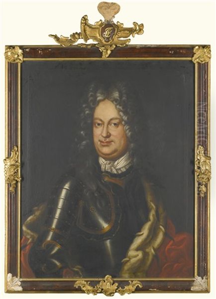 Portrait Of Ludwig Friedrich, Furst Zu Schwarzburg-rudolstadt (1667-1718), Half-length, Wearing Armour And An Ermine-trimmed Red Cloak Oil Painting by Friedrich Wilhelm Christoph Morgenstern