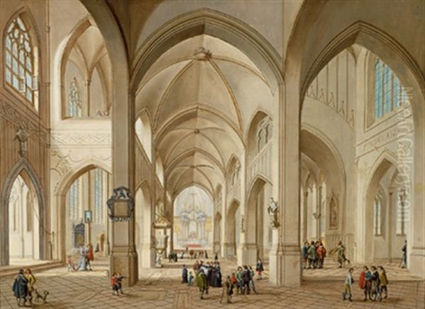 Inneres Einer Gotischen Kirche Mit Vielen Figuren Oil Painting by Johann Friedrich Morgenstern