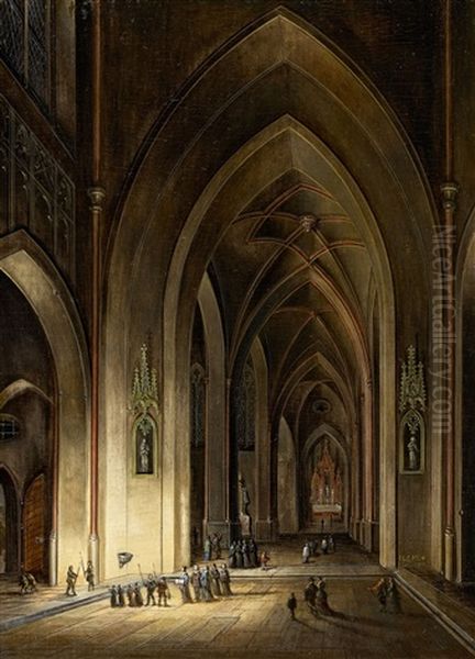 A Gothic Church Interior By Night Oil Painting by Johann Ludwig Ernst Morgenstern