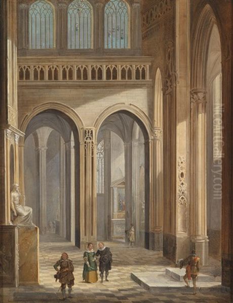 Kircheninterieur Mit In Der Mode Des 17. Jahrhunderts Gekleideten Figuren Oil Painting by Johann Ludwig Ernst Morgenstern