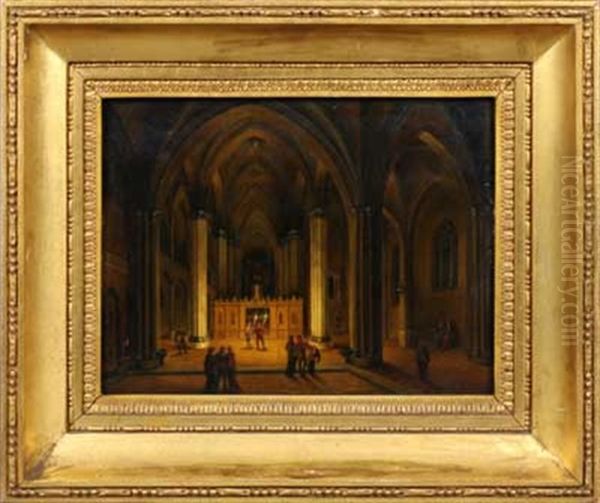 Kircheninterieur Erleuchtet Von Fackeltragern Oil Painting by Johann Ludwig Ernst Morgenstern