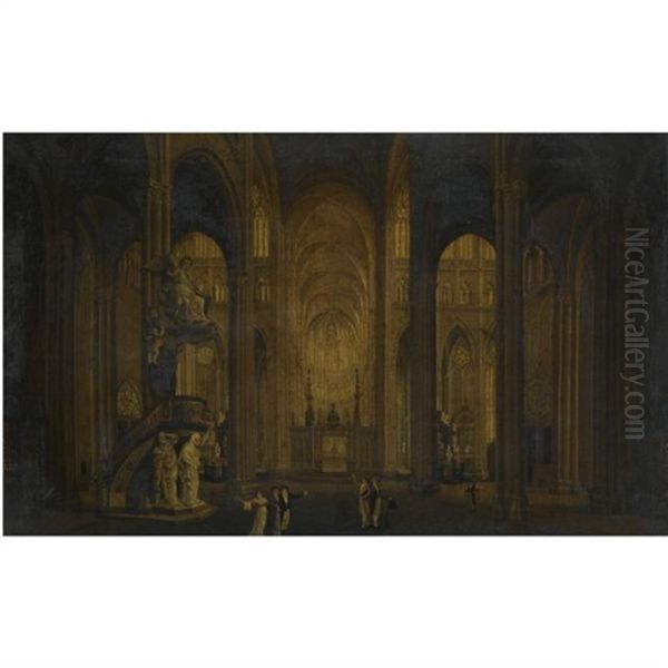 Views Of The Interior Of Amiens Cathedral (pair) Oil Painting by Johann Ludwig Ernst Morgenstern