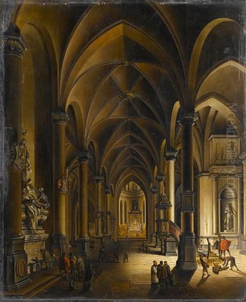 A Church Interior By Night (+ A Church Interior By Day; Pair) Oil Painting by Johann Ludwig Ernst Morgenstern