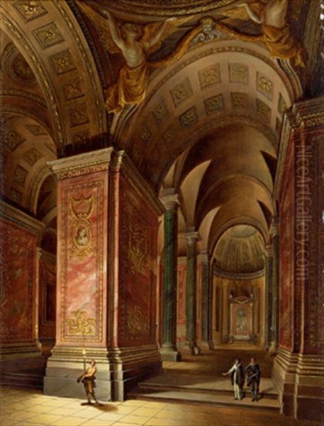 Ein Barockes Kircheninterieur Mit Figurenstaffage Oil Painting by Johann Ludwig Ernst Morgenstern