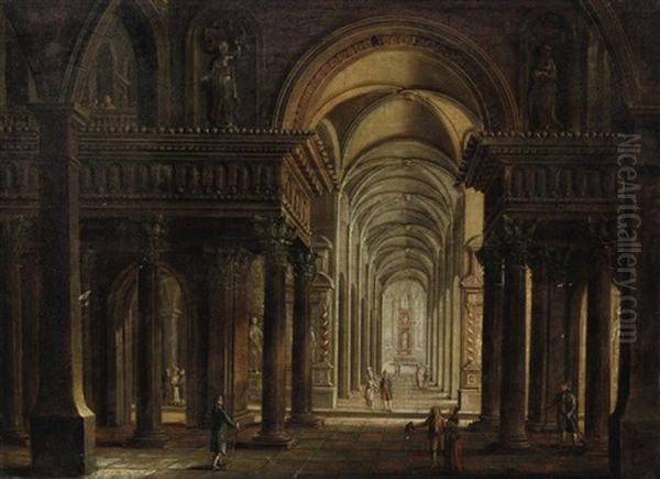 Weitlaufiges Kircheninterieur Mit Staffagefiguren Oil Painting by Johann Ludwig Ernst Morgenstern