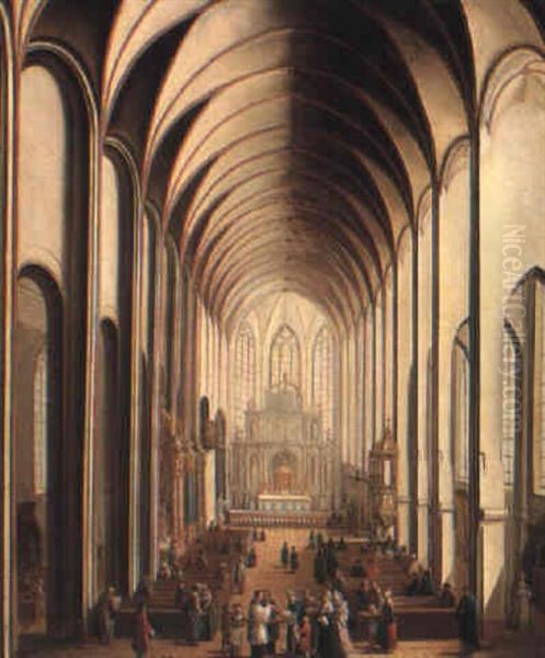 The Interior Of A Gothic Church With A Baptism Oil Painting by Johann Ludwig Ernst Morgenstern