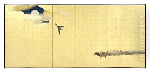 A Six-panel Folding Screen Oil Painting by Ippo Mori