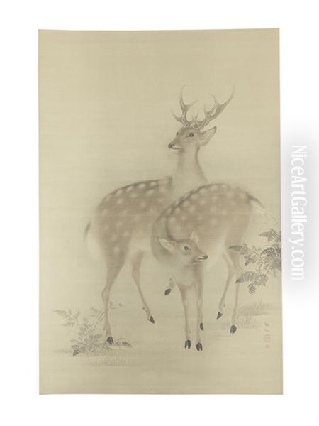 Deer Standing Oil Painting by Sosen Mori