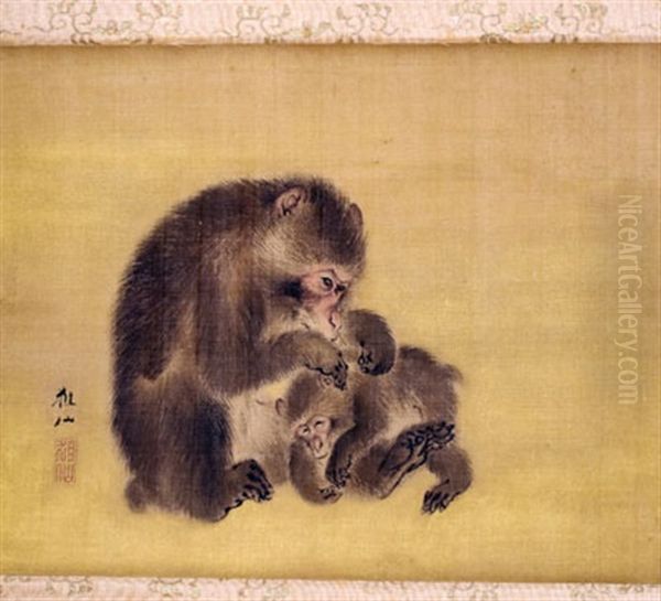 Two Monkeys Oil Painting by Sosen Mori