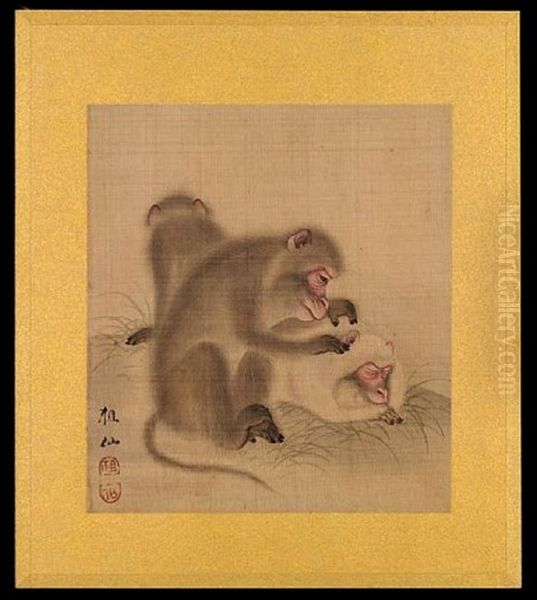 Monkeys (album Of 12) Oil Painting by Sosen Mori