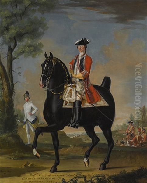 A Portrait Of William Kerr, 4th Marquess Of Lothian On A Charger, His Aide-de-camp To The Left, And A Military Encampment Beyond by David Morier