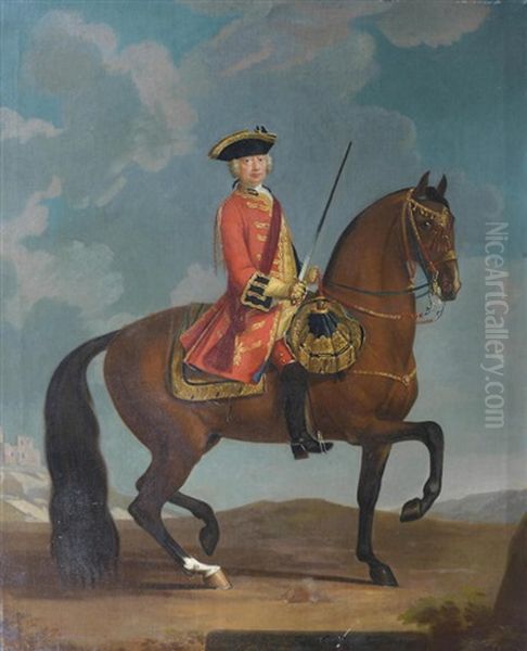 Equestrian Portrait Of John Jeffreys Oil Painting by David Morier