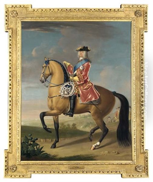 Equestrian Portrait Of King George Ii In A Landscape With A Military Camp And Infantry Beyond Oil Painting by David Morier