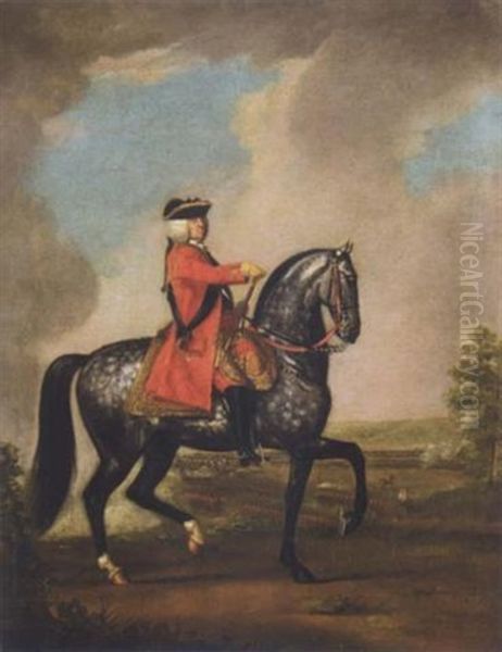 Equestrian Portrait Of King George Ii Mounted On His Grey Charger, The Battle Of Dettingen Beyond Oil Painting by David Morier