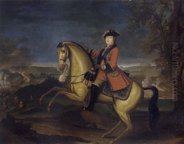 An Equestrian Portrait Of William Augustus, Duke Of Cumberland In The Frock Uniform Of The First Guards With The Ribbon And Star Of The Garter Oil Painting by David Morier