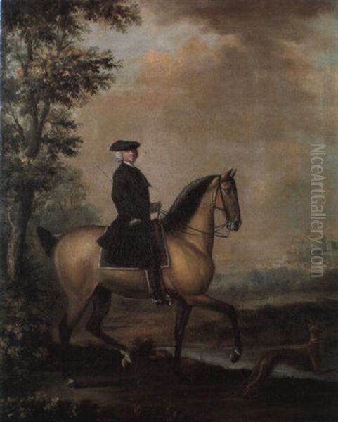 An Esquestrian Portrait Of A Country Squire And His Hound Oil Painting by David Morier