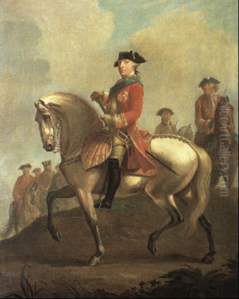 Equestrian Portrait Of George Iii With The Duke Of Cumberland And Troops Oil Painting by David Morier