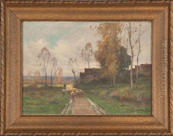 Landscape, Path With Sheep Oil Painting by Adolphe Morin