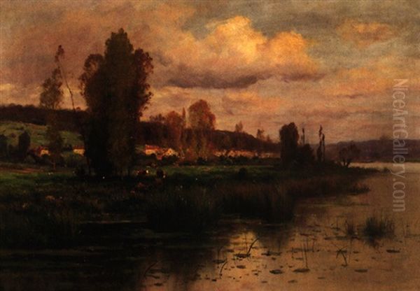 Weide Am See Oil Painting by Adolphe Morin