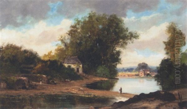 River Landscape Oil Painting by Charles Camille Morin