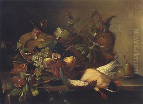 Stillleben Mit Fruchten Und Wildente Oil Painting by Edmond Morin