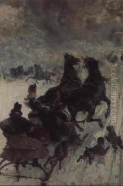 The Sled Race Oil Painting by Edmond Morin