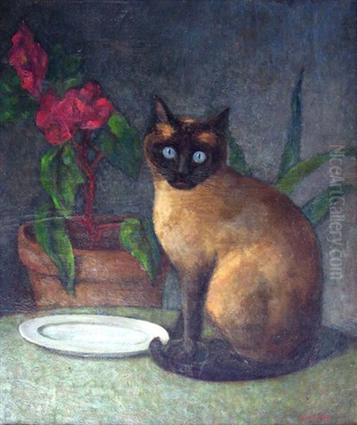 Stillleben Mit Katze Oil Painting by Georges Morin