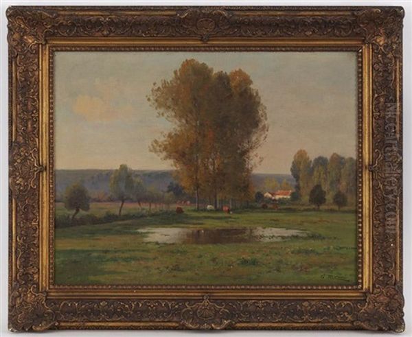 Paysage De Campagne, Vaches Au Paturage Oil Painting by Adolphe Morin