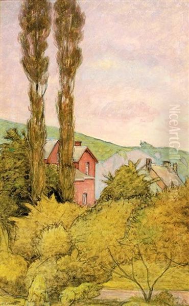 Paysage A La Maison Rouge Et Au Cypres by Auguste Morisot