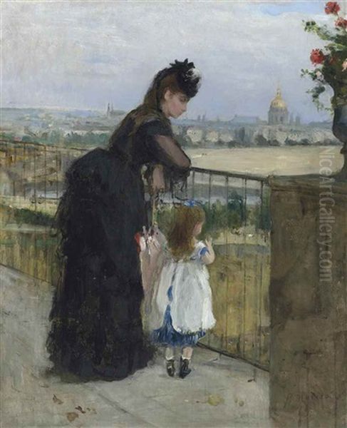 Femme Et Enfant Au Balcon Oil Painting by Berthe Morisot