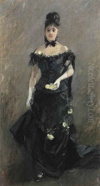 Femme En Noir Or Avant Le Theatre Oil Painting by Berthe Morisot