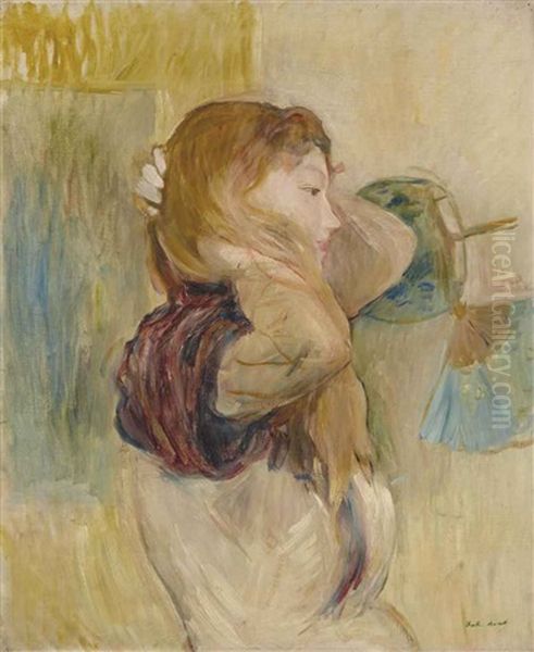 Jeune Femme Relevant Ses Cheveux Oil Painting by Berthe Morisot