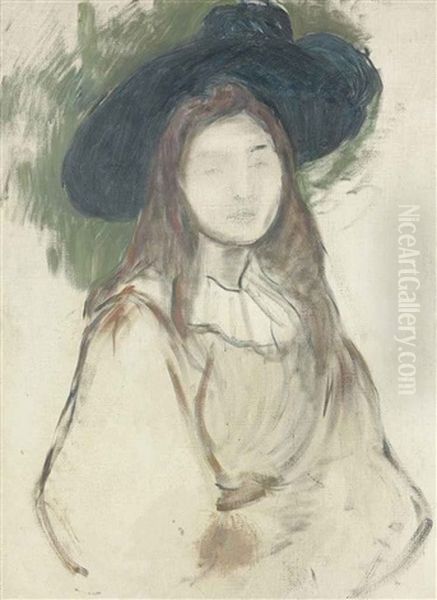 Julie Manet Au Chapeau Liberty Oil Painting by Berthe Morisot