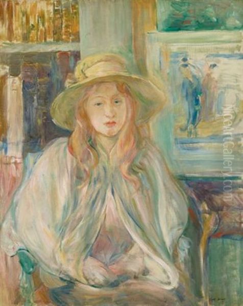 Fillette Au Chapeau De Paille Oil Painting by Berthe Morisot