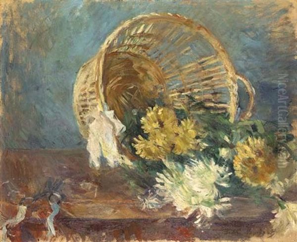 Crysanthemes Or Corbeille Renversee Oil Painting by Berthe Morisot