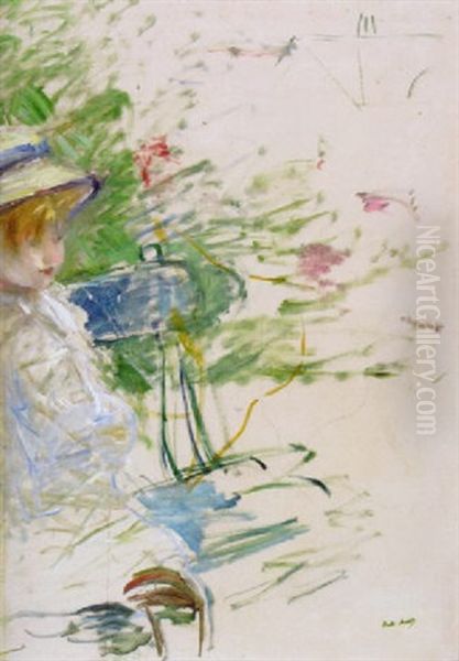 Petite Fille Dans Un Jardin - Julie Manet Dans Un Jardin Oil Painting by Berthe Morisot