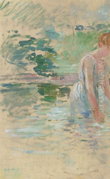 Le Bain Au Mesnil Oil Painting by Berthe Morisot