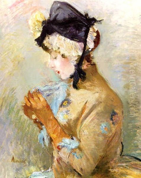 La Femme Au Gant Or La Parisienne Oil Painting by Berthe Morisot