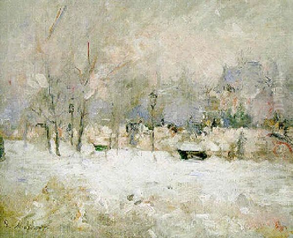 Effet De Neige, Paris, Avenue Du Bois (avenue Foch) Oil Painting by Berthe Morisot