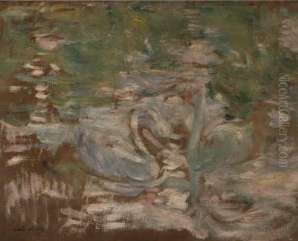 Cygnes Sur Le Lac Oil Painting by Berthe Morisot