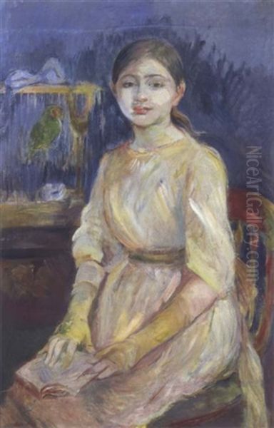 Julie Manet A La Perruche Oil Painting by Berthe Morisot