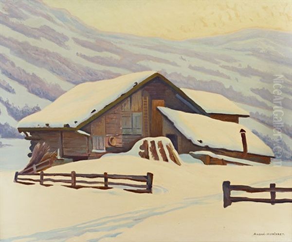 Chalet En Hiver Oil Painting by Andre Morisset