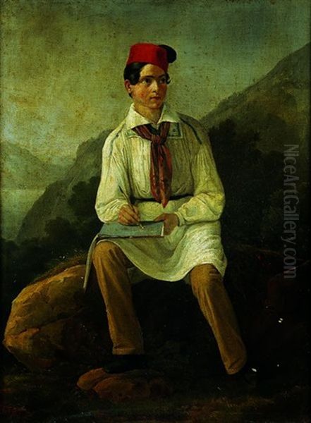 Portrait D'un Jeune Grec Dessinant Oil Painting by Friedrich Wilhelm Moritz