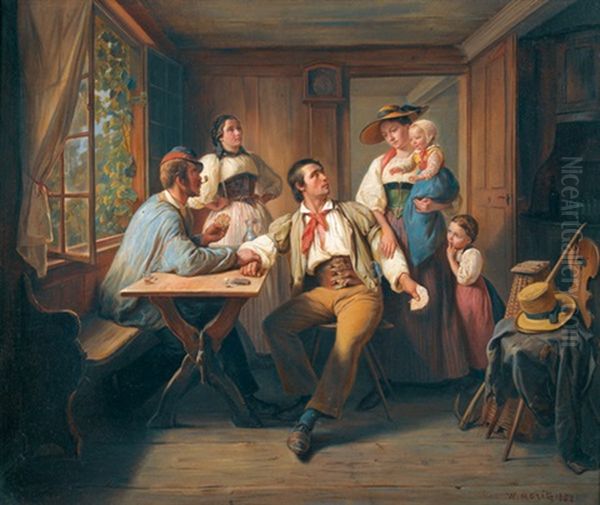 Wirtshausstube Mit Kartenspielern, Frauen Und Kindern Oil Painting by William Moritz