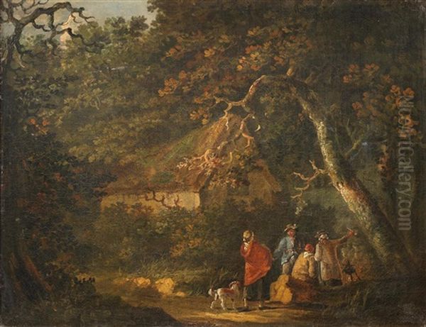 Figures By A Camp Fire In A Wood Oil Painting by George Morland