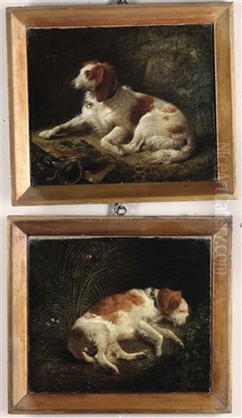 Sleeping Dog; Sitting Dog Oil Painting by George Morland